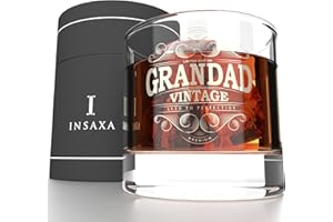 Insaxa Grandad Gifts - Grandad Lowball Glass Tumbler (380ml) Birthday Gifts for Grandad Christmas Gifts