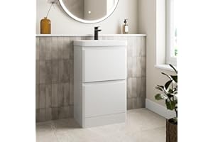 Affine® 500mm Vanity Unit Wash Basin Sink Bathroom Floor Standing Storage Cabinet Cupboard Cloakroom, Soft Close Drawers, White Gloss