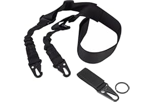 RimFly Correa Ajustable Negra + Riel Enganche para Airsoft y Rifle Pack 2 Táctica Point Sling 2 Puntos Multiusos Armas Cuerda Paintball Cinta de Sujeción Paracord Deportes Aire Libre