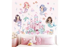 wondever Under The Sea Mermaid Castle Wall Stickers Ocean Creature Seaweed Bubble Peel and Stick Wall Art Decals for Girls Bedroom Baby Nursery Kids Bedroom
