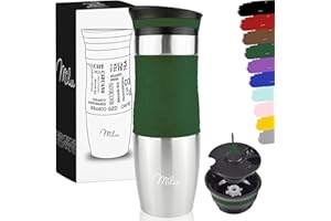 Milu kubek termiczny do kawy, 370 ml, 450 ml – 100% szczelności – ze stali szlachetnej – kubek do samochodu z podwójną ścianką izolacyjną – kubek podróżny (oliwkowy, 450 ml)