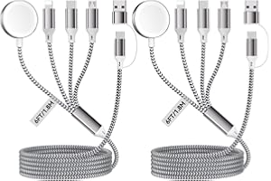 HOMAILIDA 2Pack 4 in 2 Multi Fast Charger for A pple Watch, 1.8M/6FT USB A/C to iOS Port/Type C/Micro USB/iWatch Nylon Charging Cable Compatible for iWatch Ultra/SE/1-10/iPhone/iPad/AirPods/Galaxy/HUAWEI