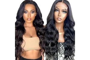 Creuost Parrucca Donna Capelli Veri Umani Body Wave #1B Black Color 4x4 Lace Front Human Hair Wigs parrucca di capelli veri da donna Wig 4x4 Middle Lace Front Wigs 34 Inch 150% Density