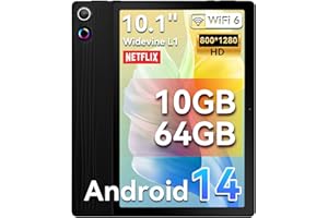 HotLight Tablet 10 Pulgadas, Android 14 Tablet con Reconocimiento Facial, Spiritual Aura, Octa-Core y USB OTG, WideVine L1, WiFi6, BT 5.3, 10GB+64GB(TF 1TB), 5000mAh(Negro)