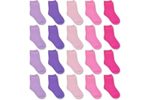 GENTABY Toddler Girls Socks 20 Pairs Multipack Running Causal Kids Baby Hiking Home White Pink Rose Size 5-6 Elastic Mid Cut Socks 1-2 Years