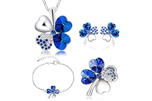 SwirlColor Four Leaf Clover Jewellery Set, Clover Bracelet Necklace Earrings Brooch, Novelty Lucky Shamrock Jewellery Set for Women/Mother/Daughter/Girlfriend/Wife 4pcs/Set