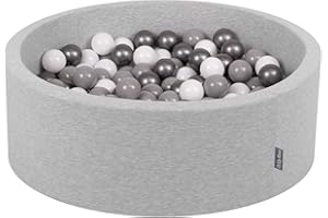 KiddyMoon Piscine À Balles pour Bébé Rond 90X30cm/200 Balles 7Cm Fosses À Boules Jouet Enfant, Gris Clair:Blanc/Gris/Argenté