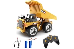 fisca Ferngesteuerter Muldenkipper 2.4Ghz RC Truck 9 Kanal 4WD Mine Baufahrzeug Spielzeug mit LED Licht und Metallkabine für Kinder ab 5 6 7 8 9 Jahren