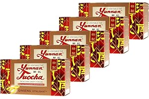 Yunnan Tuocha - Thé noir au Ginseng Vitalisant - Thé de Chine garanti d'origine - 20 sachets individuels - 40g - Lot de 5