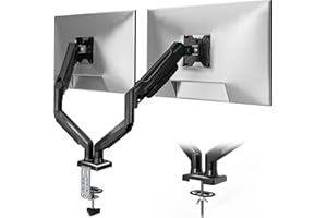 BONTEC Dual Monitor Stand, Adjustable Gas Spring Arms Monitor Desk Mount for 13-32 Inch Screens, VESA 75 & 100mm, 9KG Max Load, C Clamp, Grommet Base, Tilt, Swivel, 360° Rotation, Ergonomic Design