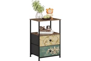 VEDECASA Komoda z 2 szufladami i otwartym regałem, szafka komodowa, toaletka boho, szafka do przechowywania, stolik nocny, stolik pomocniczy do salonu, sypialni, stabilna rama stalowa, płyta drewniana