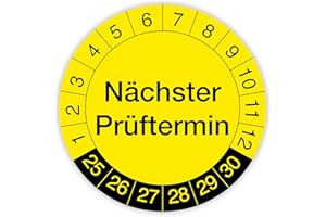 ‎IH ENGINEERING BV Prüfplakette „Nächster Prüftermin“ – 260 Stück – Selbstklebende, UV-beständige und wetterfeste Prüfetiketten für Betriebsmittelprüfungen, Inspektionen, Leitern und Tritte (Ø 30 mm, Gelb)
