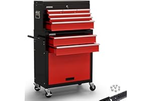 AREBOS Servante d'atelier à 9 tiroirs | Tapis antidérapants | Chariot avec Caisse à Outils Amovible | sur roulement à Billes | Freins d'arrêt | 33 x 61.5 x 108 | Noir-Rouge