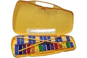 CARRILLON CROMATICO 25 NOTAS COLOREADAS UKAM mod.YCL-25K, Laminas grabadas con los nombres de las notas. Incluye 2 baquetas de color,Estuche Reforzado amarillo.(Solo Carrillon)