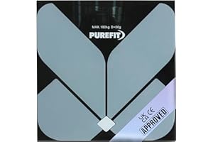 PUREFIT Digital Bathroom Scale for Measuring Body Weight - Ultra Slim, High Precision, Smart Scale with LED Display – Tempered Glass - Weighing Scale with Battery Included LB/KG/ST Max Weight 180KG