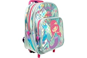 PERLETTI Petit Sac à Dos Roulette Sirène pour Fillette 2/5 Ans - avec Roues Amovibles - pour École Maternelle avec Grande Poche - 36x26x15 cm, Argent