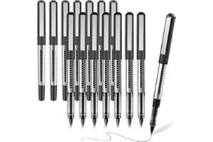 QITIXI:OU 15 Stück Tintenroller Schwarz Set, 0,7mm Rollerball Pen, Tintenroller mit Flüssiger Tinte, Schnelltrocknende Kugelschreiber, Gelstifte Schwarz für Schule Büro Geschäft Journaling Schüler
