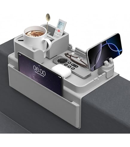 ROLIZOE 5-in-1 siliconen bankarmlade met grote capaciteit, dubbele zijvakken, telefoonhouder, gewogen bank, armleuning, organizer, antislip bankbekerhouder, armleuninglade voor tablet