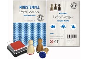 ‎STEMPLINO Stemplino® Holzstempel Set 3er Pack "Unterwasser" - 3 Ministempel: Fisch Krake Robbe | 10 verschiedene Motivmixe zur Auswahl | Mini Geschenke Kinder Mini Spielzeug Stempel Set
