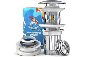 ABFLUSSHELD Garniture de vidage lavabo avec trop-plein - Garniture de vidage Pop Up durable - Vanne de vidage de haute qualité avec filtre à cheveux - Vidage de lavabo avec mesure standard