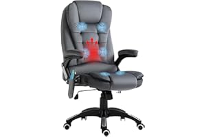 Vinsetto Office Chair, Ergonomic Desk Chair with 6-Point Massage and Back Heated, Velvet-Feel Fabric Computer Gaming Chair with Arms, Lumbar Support, Grey