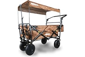 FROSAL Bollerwagen faltbar Nick PRO braun Luftreifen Sonnendach Kinder Bremse Handwagen Strand & Wald zum ziehen und schieben