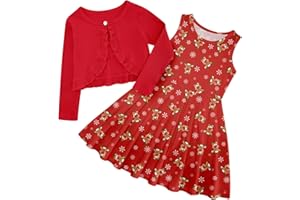ALISISTER Girl Dress and Cardigan Toddler Girls Sleeveless Dresses and Long Sleeve Ruffle Cardigan 2 Piece Outfits for 2-7Years
