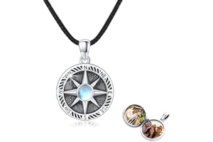 REDSUN Locket Necklace 925 Sterling Silver Compass/Heart/Moonstone/Sun/Hummingbird/Wolf Head Celtic Knot Locket Necklace Personalised Photo Pendant Jewellery for Men Son Boys Women Gifts
