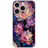 PrintiFy iPhone 15 Pro ile Uyumlu Vitray Sessiz Lotus Tasarımlı Şeffaf Silikon Kılıf
