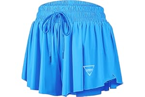 Cavotor Womens 2 in 1 Flowy Running Sports Shorts with Pocket Butterfly Athletic Workout Biker Shorts Gym Yoga Tennis Skirts