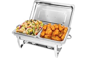 EVGTTI Chafing Dish Profi Set, Servers Catering Wärmebehälter Set mit halbgroßen Lebensmittelbehältern, Speisenwärmer Set für Catering, Buffet, und Hochzeitsfeste (1PCS, 2 x GN 1/2)