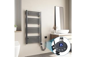 Heilmetz Termoarredo Elettrico Bagno 1000x500mm Scaldasalviette Elettrico Bagno con Temperatura Regolabile, Termostato Intelligente, Radiatore Elettrico Basso Consumo da Parete Verticale, Antracite