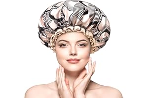 mikimini Shower Cap for Women, Reusable Waterproof Bath Hat for Ladies, Suitable for Short to Medium Hairs, Elegant Champagne Shower Caps add a Touch of Luxury