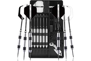 CYEELIFE CareGames Dardos de Acero,Dardos Profesional de Punta 24g,con 6 Dardos de Metal Material,12 Plumas,20 Anillos de Goma,2 Protector de Vuelo,1Llave Inglesa,1Piedra molida y Caja de Regalo (Blanco)