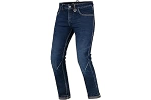 SHIMA DEVON Dżinsy motocyklowe, wentylowane, elastyczne, slim fit, męskie spodnie jeździeckie ze wzmocnieniami FiberQL, ochraniacze kolan i bioder CE (męskie, ciemnoniebieskie, 34)