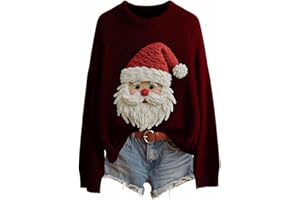 GENERIC Christmas Jumpers for Women UK Fashion 3D Print Womens Knitted Jumpers Long Sleeves Ladies Xmas Sweaters Winter Warm Fleece Pullover Sweaters Comfortable Crew Neck Jumper Oversized Sweatshirts