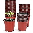 Atoke 50 Pack Thick Plastic Plant Pots,10cm Seed Starting Pot Flower Pot Plant Container for Seedlings,Vegetables,Succulents,Brown