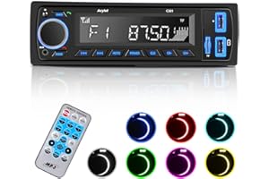 Autoradio 1 DIN, Avylet Radio Voiture Bluetooth 5.0, Bouton Lumineux 7 Couleurs, Supporte Les Mains Libres/FM/AUX-in/SD/U Disk/Remote Control, 60W X 4, Chargement Rapide
