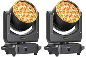 MYTUEETP 2 Pièces 19 LED Zoom Lumière Tête Mobile 285W Lyre LED RGBW 4 en 1 Moving Head Professionnelle Focus Wash DJ Lumière avec Bande Lumineuse pour Mariage Scène Soirée Concert Noël Halloween