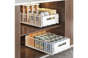 YunNasi Organizador de Gabinete Extraíble con Estantes de Almacenamiento Deslizantes, Organizador de Armario, Cesta Deslizante para Cocina, sin taladrar ni clavar (Blanco, 2Bloque 38D X 25W X10H CM)