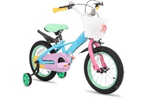 JOYSTAR STITCH Macaron 14/16 Inch Kids Bike for 3-7 Years Old, 14/16 Inch Girls Bike with Stabilisers/Basket