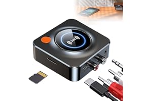 PAICREATE Receptor Bluetooth 5.1 HiFi con NFC Adaptador Bluetooth Audio Salida Jack 3.5mm y RCA, Alcance 10m Bluetooths Audio Receiver con Tarjeta TF para PC Mac Smartphone Tablet Receptores AVCoche Altavoces