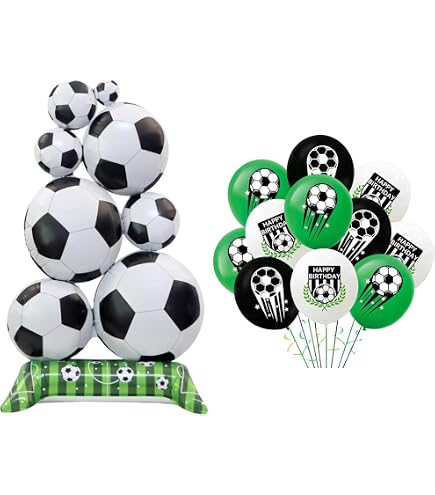 HaoHanEup Striscione Compleanno Calcio + 6 Cappelli 3D E Topper Per Torta - Decorazioni Feste Bambini Tema Calcio - 2