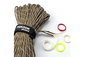 PSKOOK Paracord Survival Cord with Waxed Tinder Fishing Line Cotton Thread Outdoor Commercial Grade Braided Fire Parachute Cord Ropes