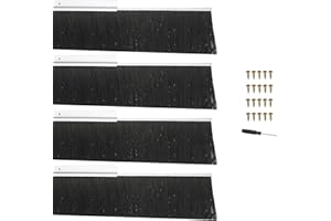 PATIKIL Door Brush Sweeps 5.91" Bristles x 39.37" Long, 4 Sets H-Shape Aluminum Alloy Holder Brush Sweep for Bottom of Door Seal Garage Weather Stripping, Silver/Black