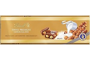 Lindt - Maxi Tablette SWISS PREMIUM CHOCOLATE Lait Noisettes - Chocolat au Lait, 300g