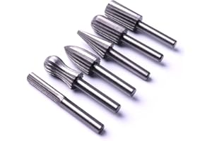 Atoplee 6pcs 6mm 1/4" Bearing Steel Rotary Burr File Set for Metal Plastic Wood Stone Grinding Deburring