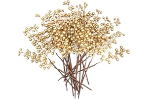 OrgMemory Künstliche Beeren, Gefälschte Burgunderbeere, (20 Stück, je 30 cm), künstliche Beerenstiele für Weihnachten, Blumensträuße, Kranzdekorationen, Heimdekoration (GoldenBerry)