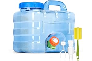 RUYI Bidon d'eau avec robinet et couvercle à visser, sans BPA, réservoir d'eau potable, portable avec poignée, pour caravane, pique-nique, randonnée, bleu transparent