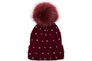 styleBREAKER Cuffia con Pompon Lavorato a Maglia da Donna con Perline e Fodera in Pile, Berretto con Pompon in Pelliccia Sintetica Invernale 04024155